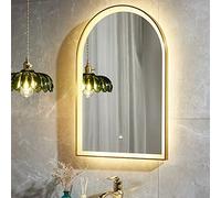MEILISHAOMEI Bathroom Mirror with LED Lights and Stainless Steel Gold Frame,Infrared Sensor Switch LED Illuminated Vanity Wall-Mounted Mirrors with 3 Colors Dimmable Brightness(Size:40x60cm/16x24in)