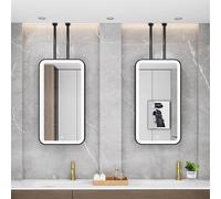 MEILISHAOMEI Ceiling Mounted Mirror with Ceiling Hanging Rod + LED Lights,Bathroom Mirrors Vanity Makeup Decorative Mirrors,Wall Mounted Mirror with Double Boom(40cmx60cm)