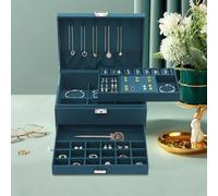 meiliwmlo 3 Layers Jewelry Box Small Jewellery Organizer Storage Case Jewellery Boxes Dark Green 17 * 24 * 11cm Suede fabric + metallic Latching and Handles for Storage rings earrings bracelets etc