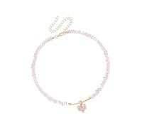 Meiliyizu Heart Shaped Rhinestones Glass Bead Necklace With Smooth Front For Valentine’s Day Or Anniversary Fashion Rhinestones Necklace For Dating