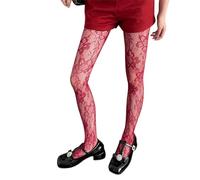 Meiliyizu Womens Aesthetic Vintage Flower Pattern Fishnet Tights Stockings Hollowed Out Mesh Lace Colorful Pantyhose Leggings