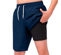 MEILONGER Boys Swim Trunks Boys Swimming Shorts with Compression Liner Quick Dry Stretchy 2 in 1 Board Shorts Size 8,10-12,14-16,18-20 Years(Navy,14-16)