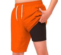 MEILONGER Boys Swim Trunks Boys Swimming Shorts with Compression Liner Quick Dry Stretchy 2 in 1 Board Shorts Size 8,10-12,14-16,18-20 Years(Orange,18-20)