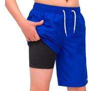 MEILONGER Boys Swim Trunks Boys Swimming Shorts with Compression Liner Quick Dry Stretchy 2 in 1 Board Shorts Size 8,10-12,14-16,18-20 Years(Royal Blue,10-12)