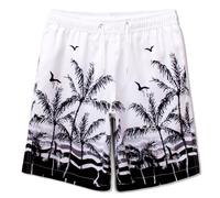 MEILONGER Boys Swimming Shorts Quick Dry Beach Board Trunks Swimwear Bathing Suits Size 6-7,8,10-12,14-16(White Black(Tree),10-12)