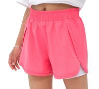 MEILONGER Girls Swim Shorts Quick Drying 2 in 1 with Compression Lining Cycling Running Pe Sports Shorts for Kids(Pink,10-12)