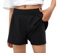 MEILONGER Girls Swim Shorts Quick Drying 2 in 1 with Compression Lining Cycling Running Pe Sports Shorts for Kids(Black,14-16)
