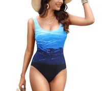 MEILONGER Women Swimsuits Ladies One-Piece Racerback Monokini Athletic Training Swimwear Modest Bathing Suit Back Cross Strap Costume(Gradient Blue,XL)