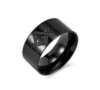 Meilord 10mm Freemasonry Ring Stainless Steel Masonic Symbol Rings for Men and Boys,Punk Rocker Hip Hop Biker Ring,Size7-12,Silver Black Gold, Metal