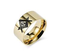Meilord 10mm Freemasonry Ring Stainless Steel Masonic Symbol Rings for Men and Boys,Punk Rocker Hip Hop Biker Ring,Size7-12,Silver Black Gold, Metal