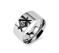 Meilord 10mm Freemasonry Ring Stainless Steel Masonic Symbol Rings for Men and Boys,Punk Rocker Hip Hop Biker Ring,Size7-12,Silver Black Gold, Metal