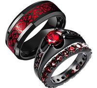 Meilord 2 in 1 Black Red Celtic Dragon Engagement Ring Set His and Her Wedding Rings for Lover Anniversary Engagement Promise Engagement Sets, Metal, not known
