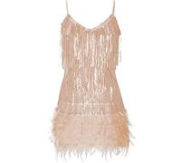 meilun Womens Sequin Fringe 1920s Flapper Inspired Party Dance Dress, C-beige, S