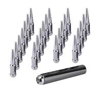 MEILUNBS 24PCS M12x1.5 Spiked Lug Nuts, 4.4" Tall Black Bullet Cone Seat Wheel Nuts with Socket Key, Compatible with Chevrolet Silverado1999-2024, Dodge Ram 1994-2024, Ford F-150 1997-2024 Chrome