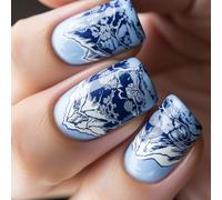 MEILVMEIJI 24Pcs Chinese Landscape Nails Art Set Full Covers Acrylic False Nails For Celebrating Independence Day