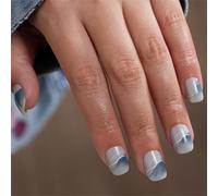 MEILVMEIJI Pack of 24 Glossy Artificial False Nails with Gradients Landscape Painting Designs Short Square for Women