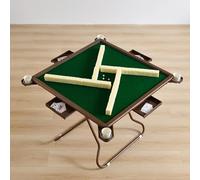 MEIMAI Brown Mahjong Table, 4-Player Folding Game Table for Mahjong, Poker, Dominoes, Blackjack, Texas Hold'em, Portable Board Game with Cup Holders & Chip Trays
