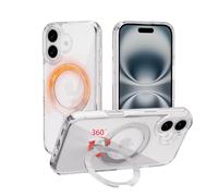 MEIMIOU 360° Spin Magnetic Stand for iPhone 16 Case, Compatible with MagSafe, Military-Grade Slim Hard Protective Case with Built-in Kickstand & CD Texture Ring Holder, Clear,6.1"