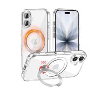 MEIMIOU for iPhone 17 Case Clear with 360°Spin Magnetic Stand, Compatible with MagSafe, Military-Grade Slim Protective Cover Kickstand & Ring Holder,Transparent 6.3"