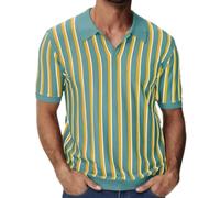 MEIMIYI Men's Knitwear Casual Fashion T-Shirt Lightweight Soft Breathable Knitted Tops Temperament Retro Trend Short Sleeve I-Lake Blue L
