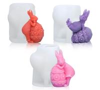 Mein HERZ Easter Rabbit Silicone Mold, 3D Bunny Candle Mold, Food Grade Silicone, Reusable, Easy to Use, Wide Application, Great DIY Gift, Pack of 3