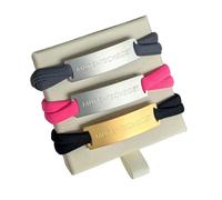 MEIN MANTRA by alexa Feel Free Engraved Bracelet on Stainless Steel Plate in Silver or Gold with Elastic Band, Gold/Band-Schwarz, Stainless Steel, 0