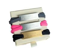 MEIN MANTRA by alexa Feel Free Engraved Bracelet on Stainless Steel Plate in Silver or Gold with Elastic Band, Silber/Band-Pink, Stainless Steel, 0