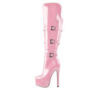 Meinabsatz Women's Platform Boots High Heels Long Shaft Overknee Boots Stilettos with Buckles, Pink, 8.5 UK