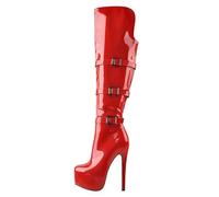 Meinabsatz Women's Platform Boots High Heels Long Shaft Overknee Boots Stilettos with Buckles, red, 13 UK