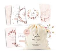 MeinBaby123® Milestone Cards Pregnancy Milestone Card Set Gift for Pregnancy Photo Cards for Pregnancy 42 Cards Including High-Quality Cotton Bag (Pink)