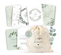 MeinBaby123® Milestone Cards Pregnancy Milestone Card Set Gift for Pregnancy Photo Cards for Pregnancy 42 Cards Including High-Quality Cotton Bag (Eucalyptus)