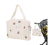 Meindin Diaper Bag Tote, Embroidery Baby Nappy Changing Tote Bag, Large Capacity Cotton Baby Changing Bag, Soft Cotton Embroidery Tote Diaper Bag for Work, Shopping