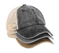 MEINICY 3 Pack: Mesh Washed Cotton Plain Baseball Cap, Vintage Retro Adjustable Dad Hats for Men/Women,Unstructured, Black+gray+khaki, One size
