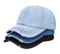 MEINICY 3 Pack: Vintage Distressed Washed Cotton Plain Baseball Cap, Retro Adjustable Dad Hats for Men/Women,Unstructured, Distressed Denim Blue+dark+black, One size