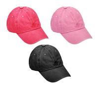 MEINICY 3 Pack Washed Plain Baseball Cap, Retro Adjustable Dad Hats Gift for Men/Women,Unstructured/Cotton, Black+pink+rose Red, One size