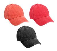 MEINICY 3 Pack Washed Plain Baseball Cap, Retro Adjustable Dad Hats Gift for Men/Women,Unstructured/Cotton, Black+orange+red, One size