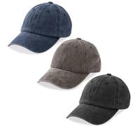 MEINICY 3 Pack Washed Plain Baseball Cap, Retro Adjustable Dad Hats Gift for Men/Women,Unstructured/Cotton, Black + Navy Blue+ Brown, One size