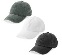 MEINICY 3 Pack Washed Plain Baseball Cap, Retro Adjustable Dad Hats Gift for Men/Women,Unstructured/Cotton, Black + White + Army Green, One size