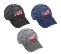 MEINICY 3 Pack Washed Plain Baseball Cap, Retro Adjustable Dad Hats Gift for Men/Women,Unstructured/Cotton, Us Flag Black+navy+gray, One size