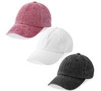 MEINICY 3 Pack Washed Plain Baseball Cap, Retro Adjustable Dad Hats Gift for Men/Women,Unstructured/Cotton, Black + White + Wine Red, One size