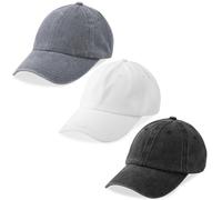 MEINICY 3 Pack Washed Plain Baseball Cap, Retro Adjustable Dad Hats Gift for Men/Women,Unstructured/Cotton, Black + White + Gray, One Size