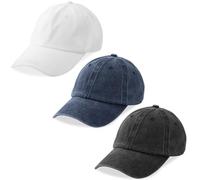 MEINICY 3 Pack Washed Plain Baseball Cap, Retro Adjustable Dad Hats Gift for Men/Women,Unstructured/Cotton, Black + Navy Blue+ White, One size