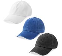 MEINICY 3 Pack Washed Plain Baseball Cap, Retro Adjustable Dad Hats Gift for Men/Women,Unstructured/Cotton, Black + White + Royal Blue, One size