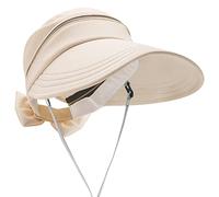 MEINICY Womens Sun Visor Hat Wide Brim, 2 in 1 Zip-Off Sun UV Protection Foldable Adjustable Visors Beach Hats for Women, Beige, One Size
