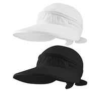 MEINICY Womens Sun Visor Hat Wide Brim, 2 in 1 Zip-Off Sun UV Protection Foldable Adjustable Visors Beach Hats for Women, 2 Pack Black+white, One Size