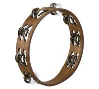 Meinl Percussion Traditional Wood Tambourine - 2-Row Tambourine - 10-inch Diameter - Siam Oak / Steel, Walnut Brown / Natural (TA2WB)