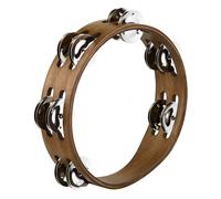 Meinl Percussion Compact Wood Tambourine - 2-Row Tambourine - 8-inch Diameter - Siam Oak / Steel, Walnut Brown/ Natural (CTA2WB)