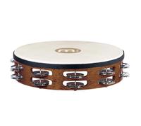 Meinl Percussion Traditional Headed Tambourine - With Goat Skin Head - 10-inch Diameter - Siam Oak / Steel, Antique Brown / Natural (TAH2AB)