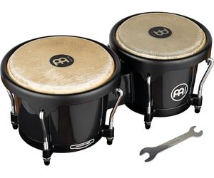 Meinl Percussion Bongos Journey Series - 2 hand drums with 6.5 and 7.5 inches - including tuning key - ABS plastic, Black (HB50BK)
