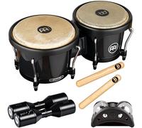 Meinl Percussion Bongos Percussion Set - with Bongos, Shaker, Foot Tambourine, and 1 Pair of Claves - Black, Natural (BPP-1)